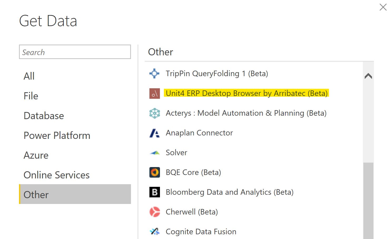 Power BI - Unit4 Desktop Browser Connection