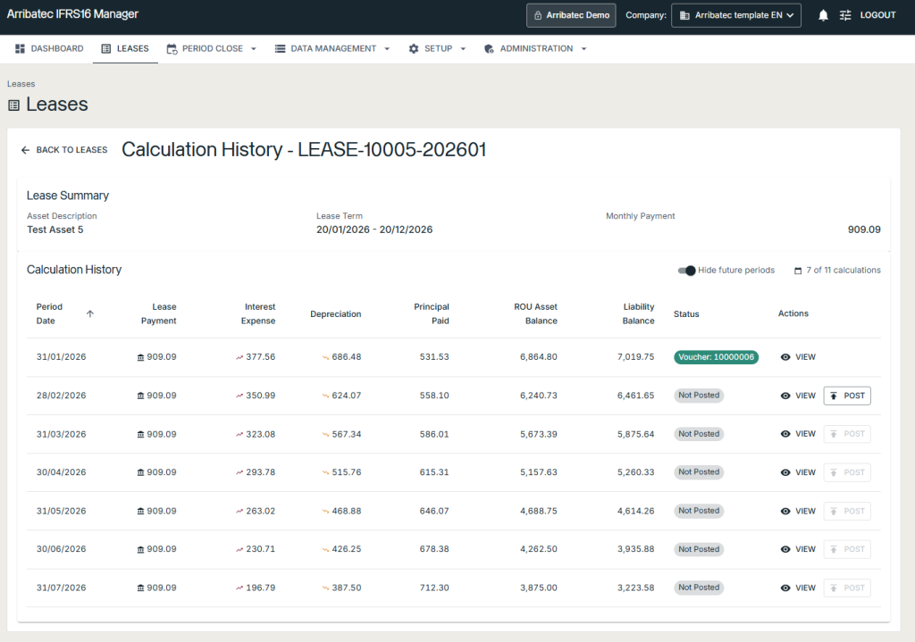 This solution delivers IFRS 16 compliance support wherever you run it, with calculations designed to meet the standard’s requirements and provide a clear, documented audit trail for both your team and auditors, regardless of which ERP you use. Automated calculations and postings reduce manual effort and lower audit risk by eliminating reliance on spreadsheets, which can introduce errors and slow audits. Consistent, automated amortisation schedules and journal postings enable a faster, more confident period close, allowing your team to focus on meeting deadlines rather than checking figures. With flexible deployment options, the solution can run stand‑alone or connect to your ERP environment without compromising calculation accuracy. As a purpose‑built IFRS 16 solution, it also offers a lower total cost of ownership by avoiding the expense and complexity of custom builds or generic lease accounting tools that require extensive configuration to meet the standard’s requirements.